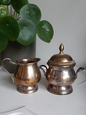 Vintage Silver Plated Brass Creamer and Sugar Set
